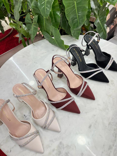 Rhinestone Embedded Bridal Pointy Heels